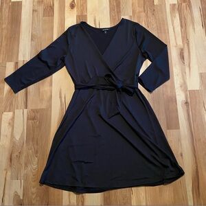 V Neck Tie Waist Wrap Style Little Black Dress l L